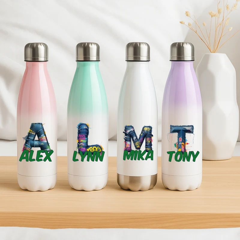 Personalisierte Thermoflasche Kinder mit Namen Graffiti Jeans für Schule