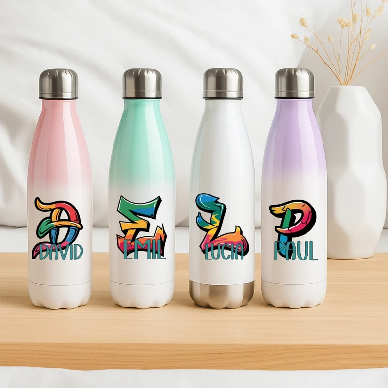 Personalisierte Thermoflasche Kinder mit Namen Graffiti für Schule