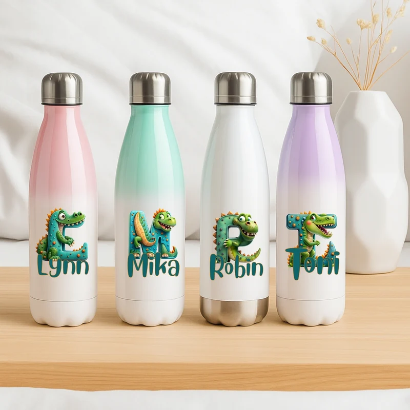Personalisierte Thermoflasche Kinder mit Namen Dino für Schule