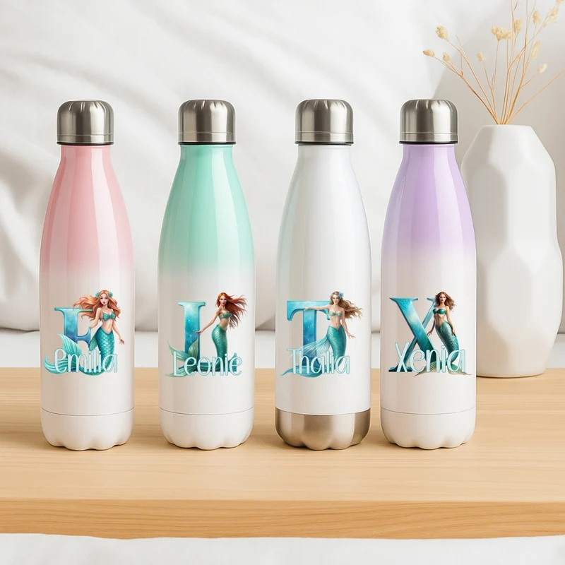 Personalisierte Thermoflasche Kinder mit Namen Meerjungfrau für Schule