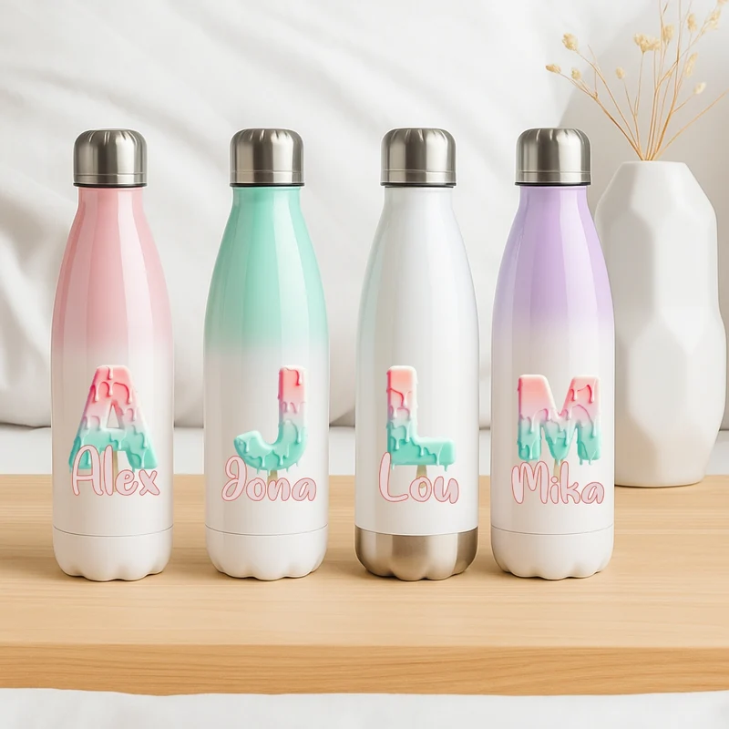 Personalisierte Thermoflasche Kinder mit Namen Eisstiel für Schule
