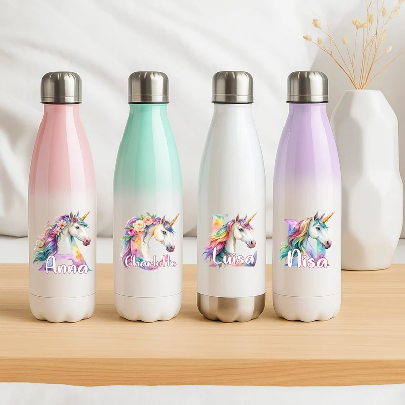 Personalisierte Thermoflasche Kinder mit Namen Einhorn für Schule
