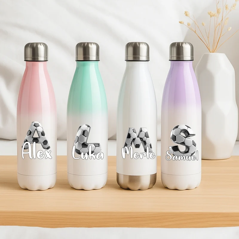 Personalisierte Thermoflasche Kinder mit Namen Fussball für Schule