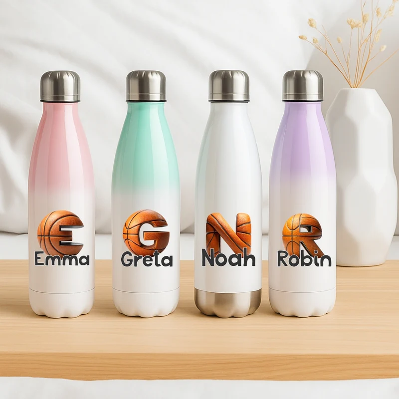 Personalisierte Thermoflasche Kinder mit Namen Basketball für Schule
