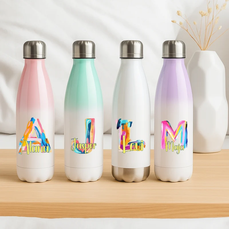 Personalisierte Thermoflasche Kinder mit Namen Öl Malerei für Schule