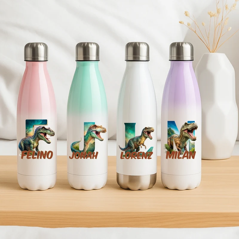 Personalisierte Thermoflasche Kinder mit Namen Dinosaurier für Schule