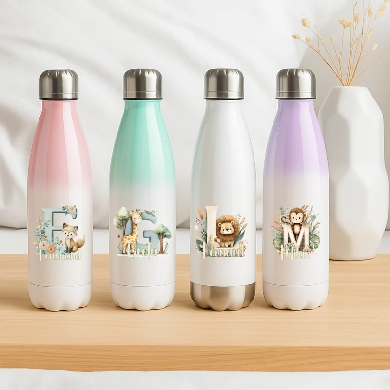 Personalisierte Thermoflasche Kinder mit Namen Tiere für Schule