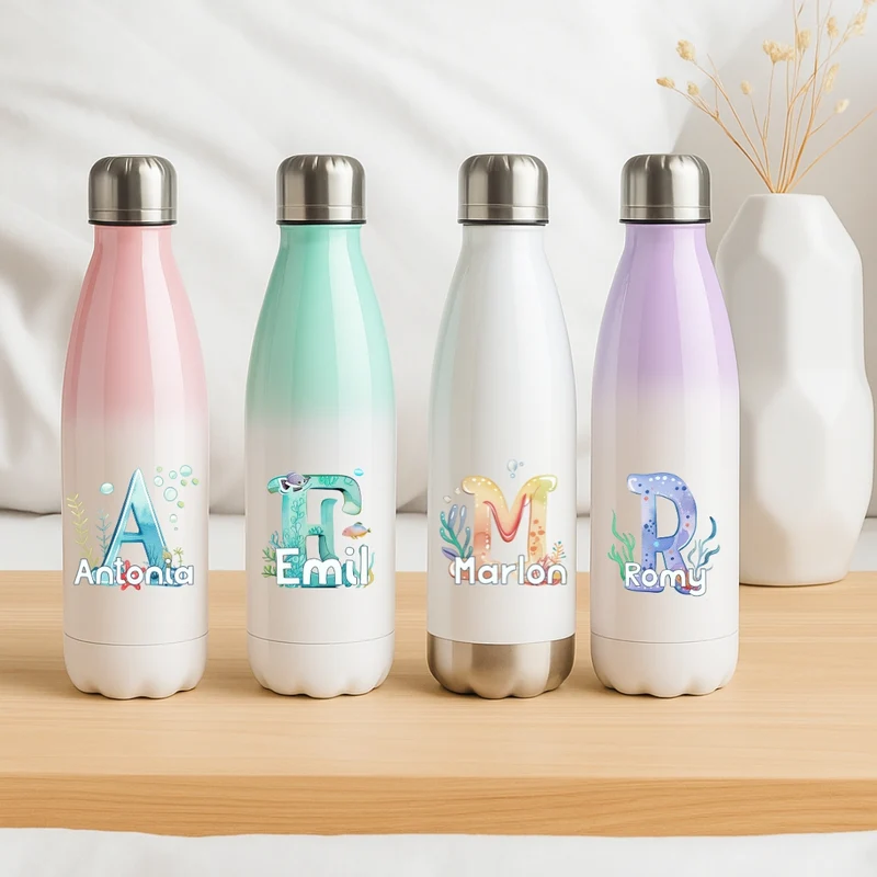 Personalisierte Thermoflasche Kinder mit Namen Ozean für Schule