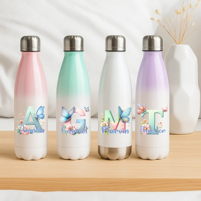 Personalisierte Thermoflasche Kinder mit Namen Schmetterling für Schule
