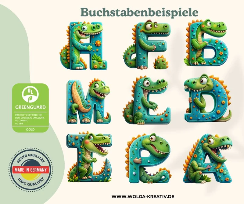 Personalisiertes Holzbrettchen mit Namen – Dino Buchstabe für Kinder