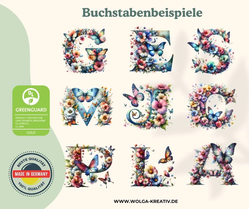 Personalisiertes Holzbrettchen mit Namen – Blume Schmetterling Buchstabe