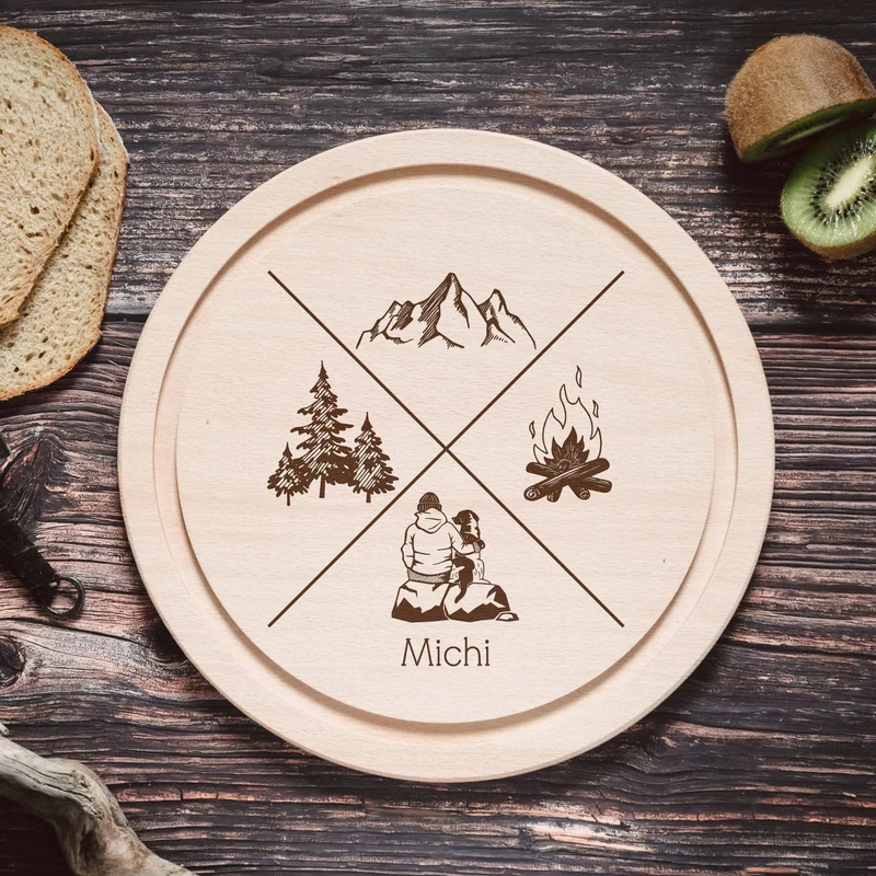 Rundes Holzbrett - X-Motiv Camping Fahrrad Angeln Hund