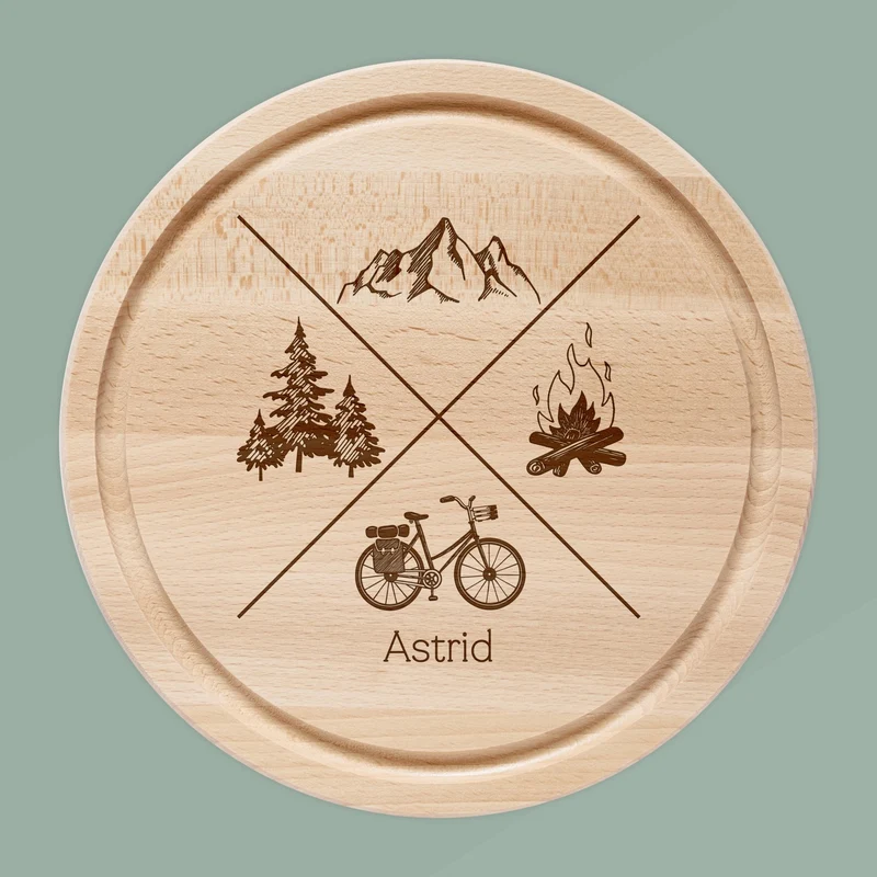 Rundes Holzbrett - X-Motiv Camping Fahrrad Angeln Hund