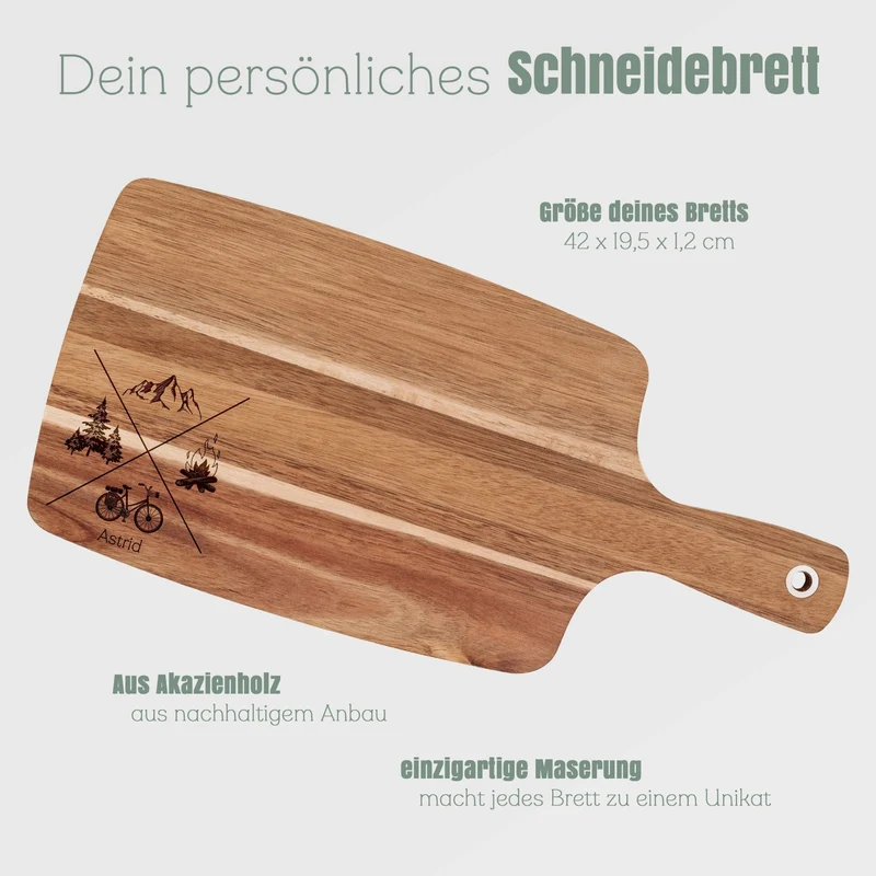 Akazienbrett mit Griff - X-Motiv