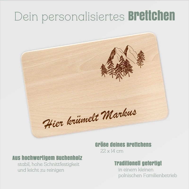 Frühstücksbrett Holz - Berge Nadelbäume