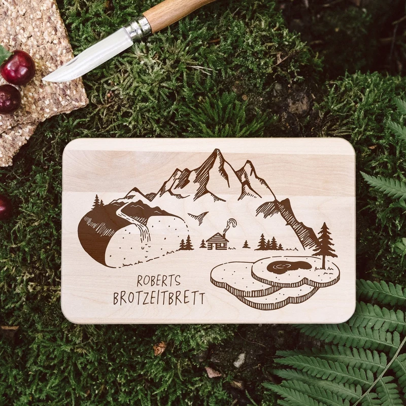 Frühstücksbrett Holz - Brotzeit Berglandschaft