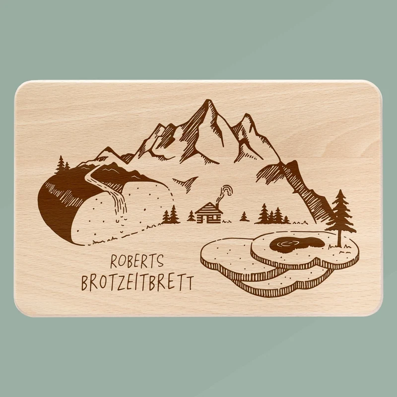 Frühstücksbrett Holz - Brotzeit Berglandschaft