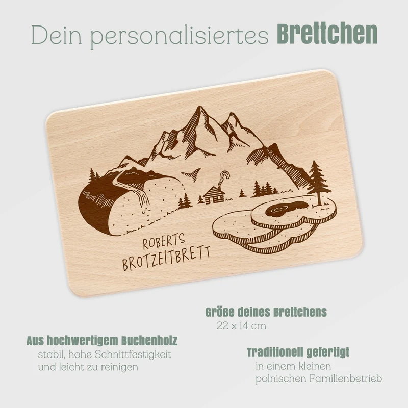 Frühstücksbrett Holz - Brotzeit Berglandschaft