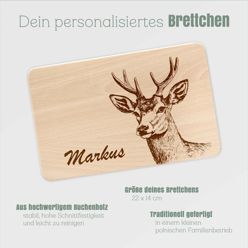 Frühstücksbrett Holz - Hirsch groß unten rechts