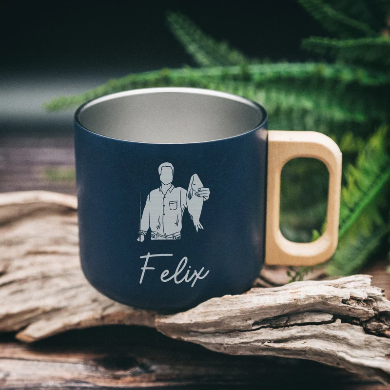 Thermobecher personalisiert mit Holzgriff - Motiv und Name