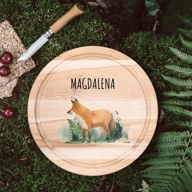 Rundes Holzbrett - Fuchs farbig