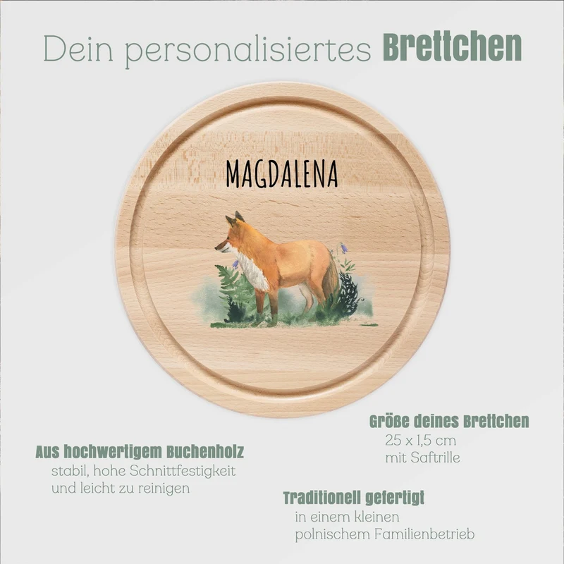 Rundes Holzbrett - Fuchs farbig