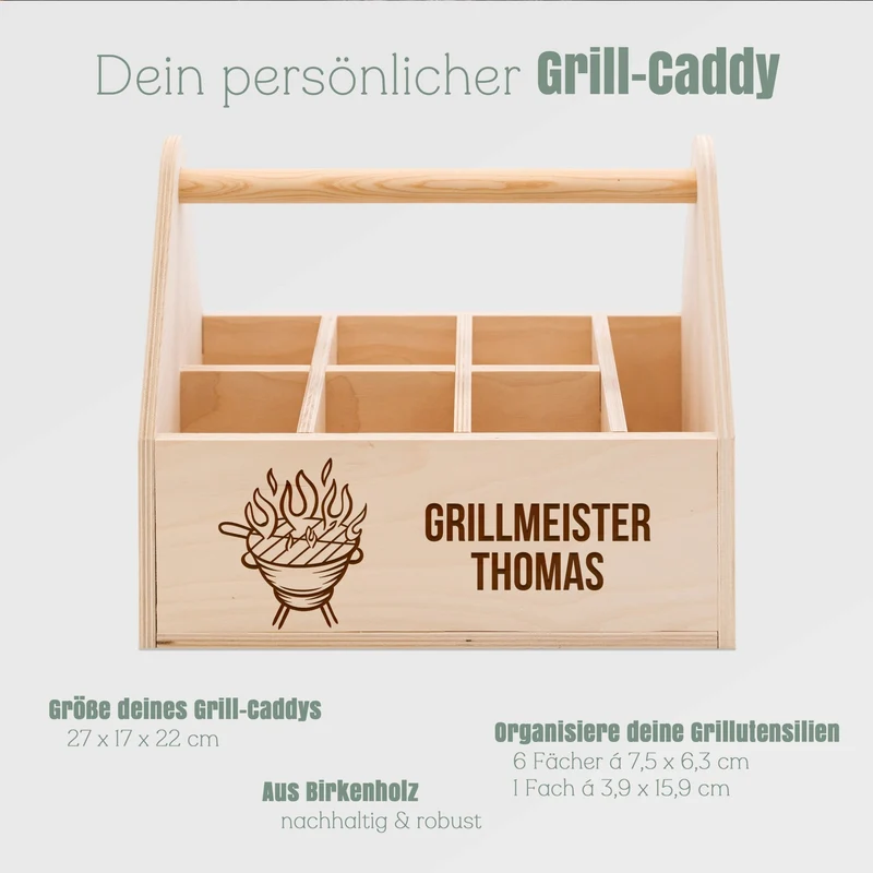 Grill-Caddy aus Holz - Grillmeister Wunschname Grill