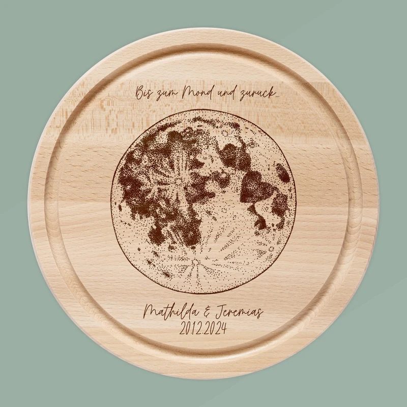 Rundes Holzbrett - Bis zum Mond und zurück