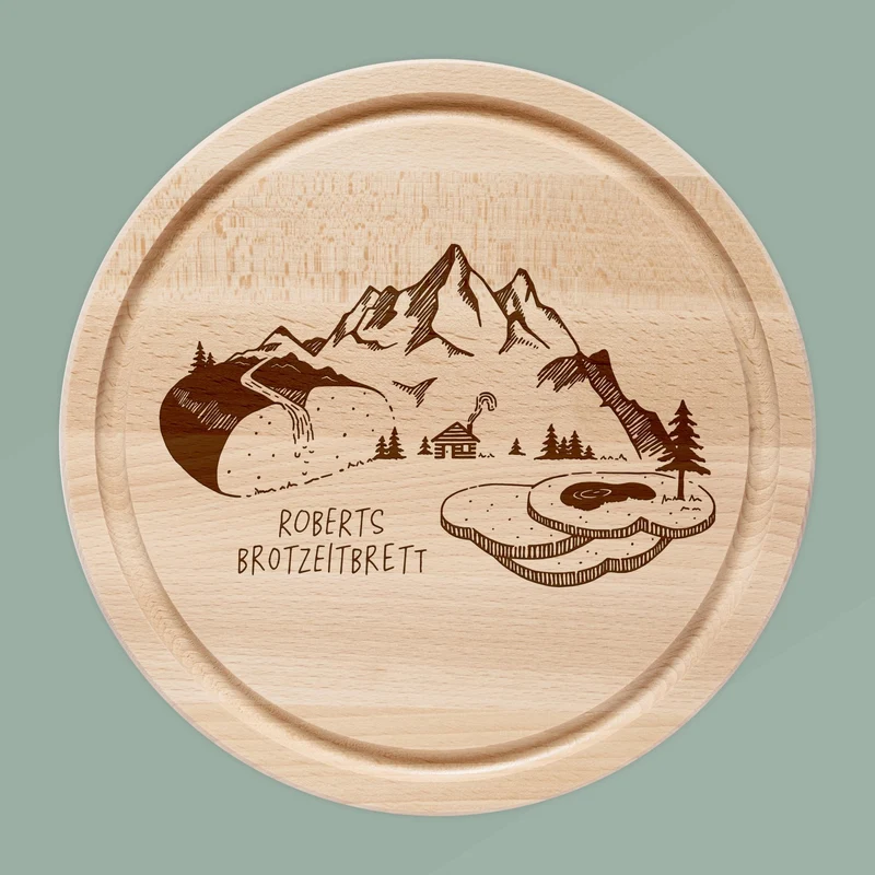 Rundes Holzbrett - Brotzeit Berglandschaft