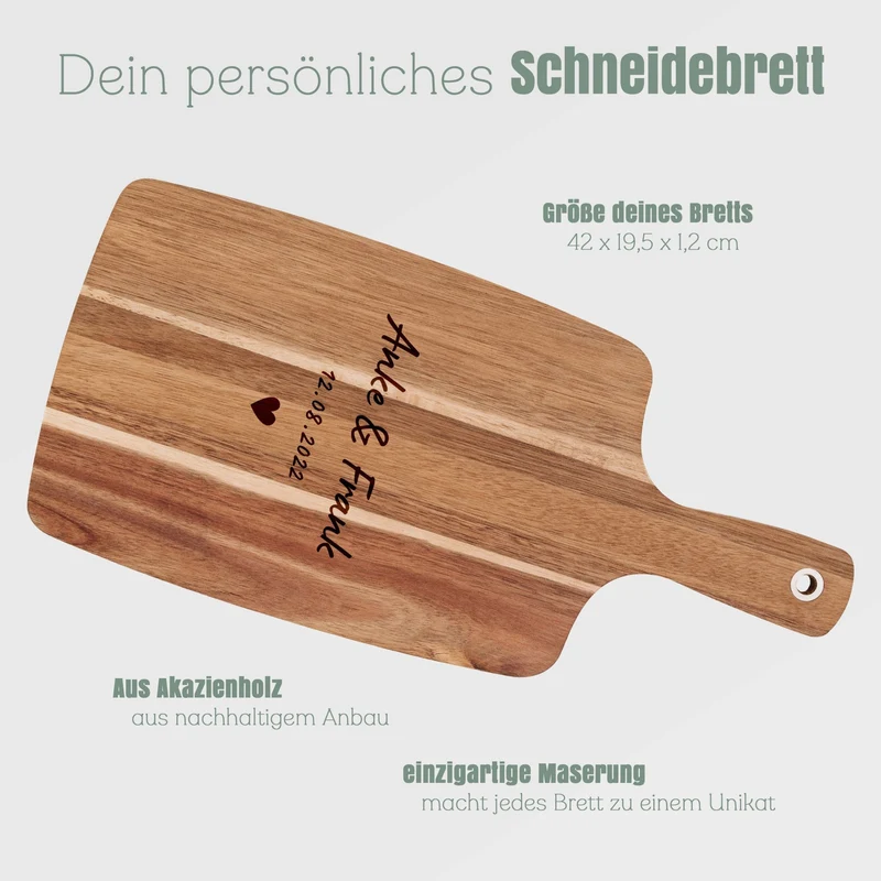 Akazienbrett mit Griff - Namen und Datum