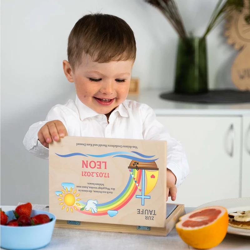 Kinderbesteck personalisiert mit Namen - Besteckset Nach der Sintflut | Taufgeschenk für Kinder - Geschenk zur Taufe für Jungs & Mädchen, natur Kiste