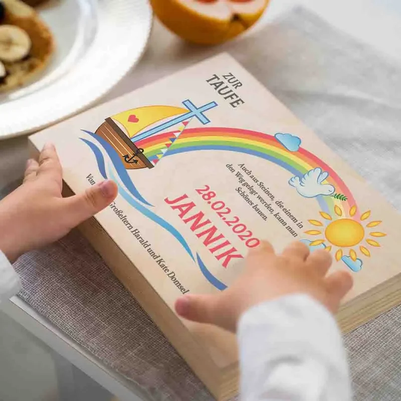 Kinderbesteck personalisiert mit Namen - Besteckset Nach der Sintflut | Taufgeschenk für Kinder - Geschenk zur Taufe für Jungs & Mädchen, natur Kiste