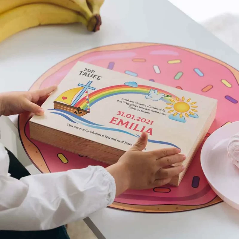 Kinderbesteck personalisiert mit Namen - Besteckset Nach der Sintflut | Taufgeschenk für Kinder - Geschenk zur Taufe für Jungs & Mädchen, natur Kiste