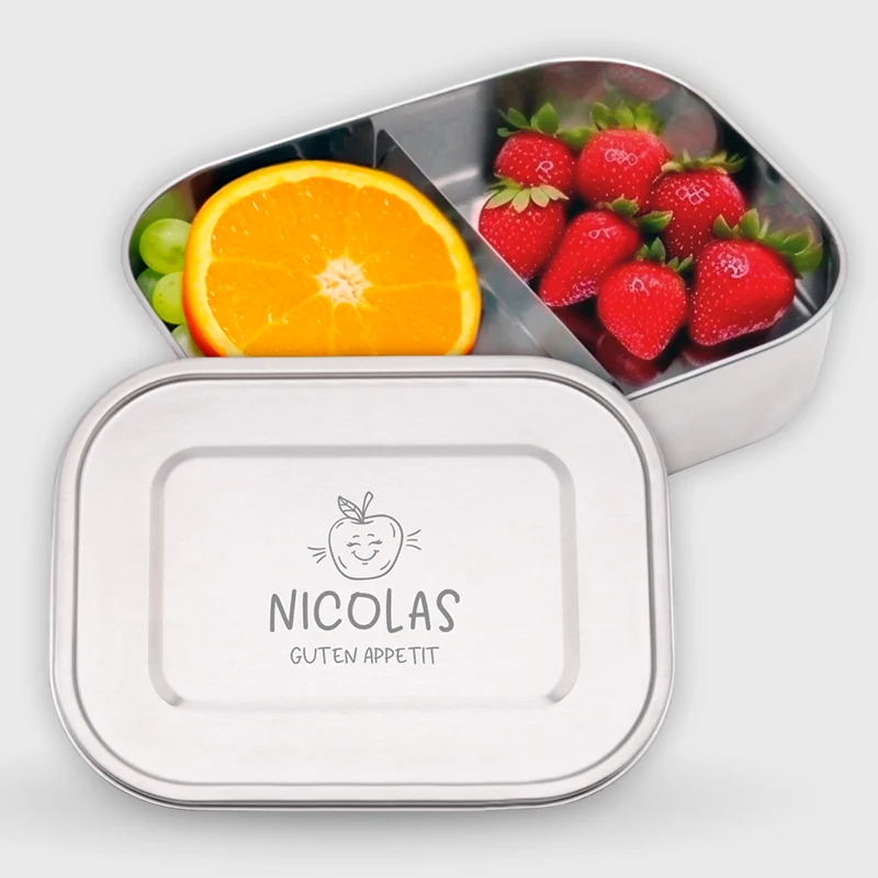Personalisierte Brotdose für Kinder mit Fächern - Brotdose mit Namen - Obst & Gemüse | Lunchbox mit Trennfächern - Vesperdose für Jungen & Mädchen