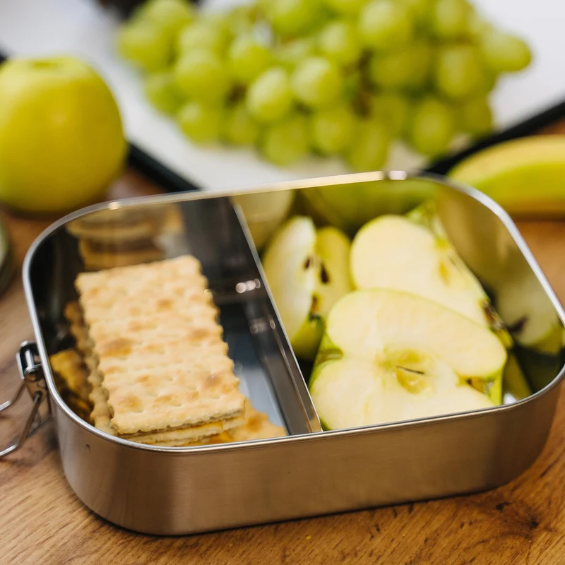 Personalisierte Brotdose für Kinder mit Fächern - Brotdose mit Namen - Obst & Gemüse | Lunchbox mit Trennfächern - Vesperdose für Jungen & Mädchen