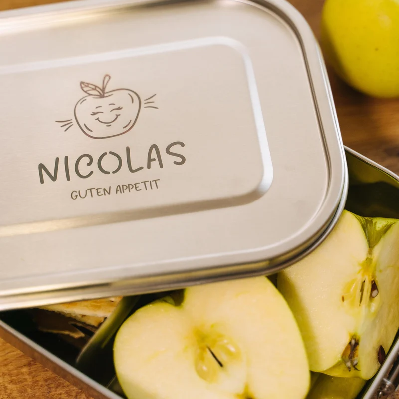 Personalisierte Brotdose für Kinder mit Fächern - Brotdose mit Namen - Obst & Gemüse | Lunchbox mit Trennfächern - Vesperdose für Jungen & Mädchen