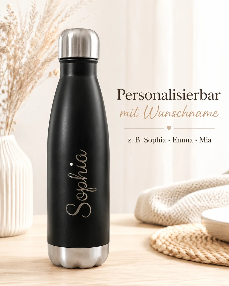 Trinkflasche personalisiert mit Namen – 500ml Edelstahl mit Gravur