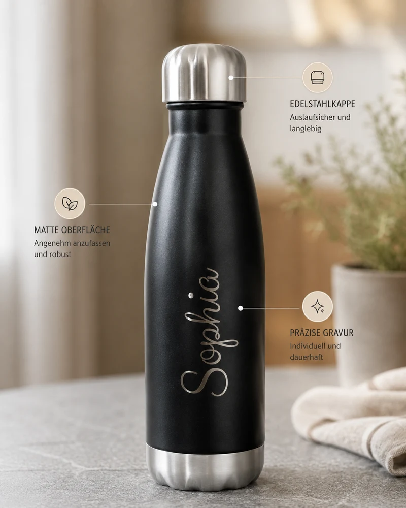 Trinkflasche personalisiert mit Namen – 500ml Edelstahl mit Gravur
