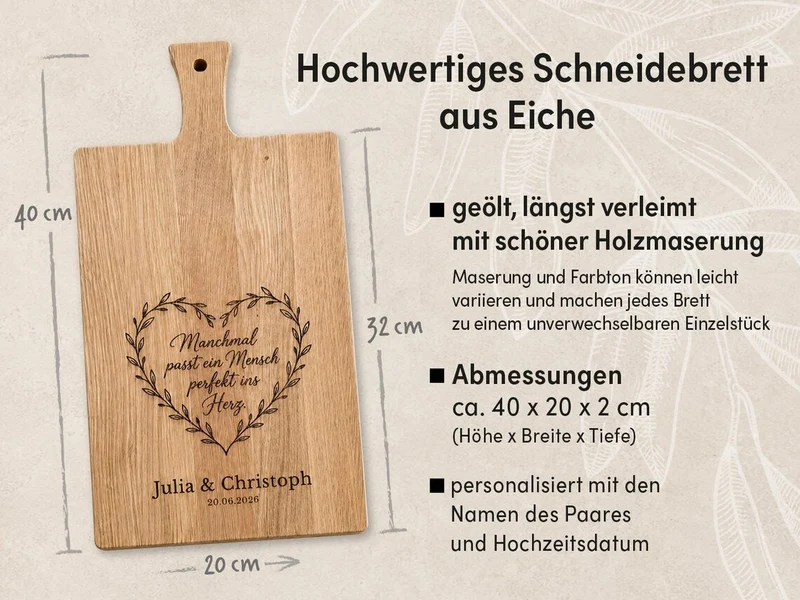 Personalisiertes Schneidebrett aus Eiche mit Gravur