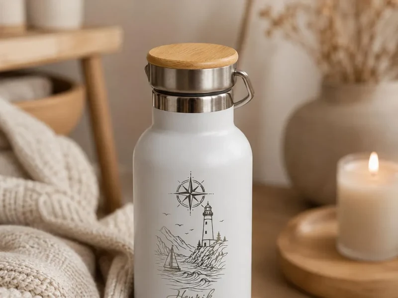 Thermoflasche mit Namen & Leuchtturm-Motiv | 500 ml