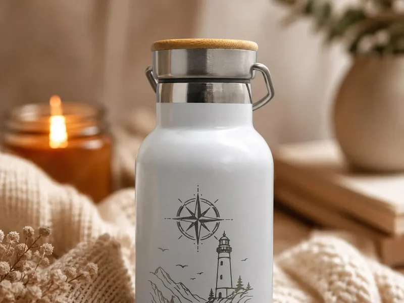 Thermoflasche mit Namen & Leuchtturm-Motiv | 500 ml