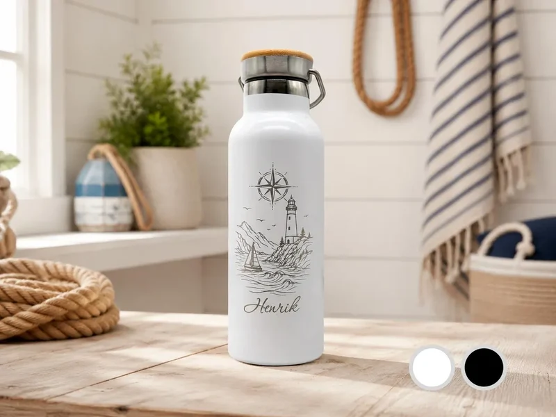 Thermoflasche mit Namen & Leuchtturm-Motiv | 500 ml