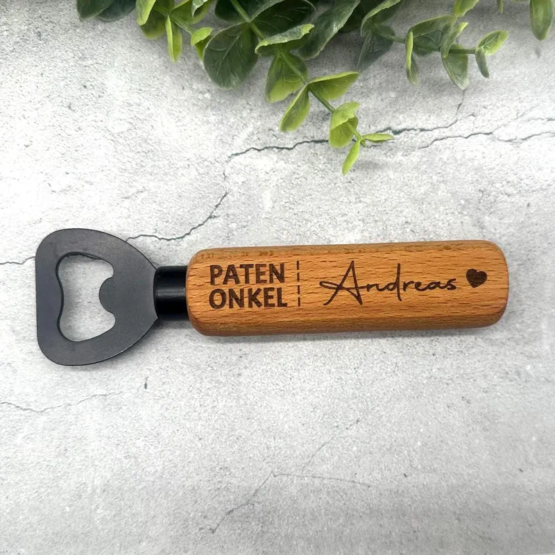 Personalisierter Flaschenöffner aus Holz mit Gravur "Patenonkel" und Namen | Geschenk für Kommunion, Taufe, Patenonkel