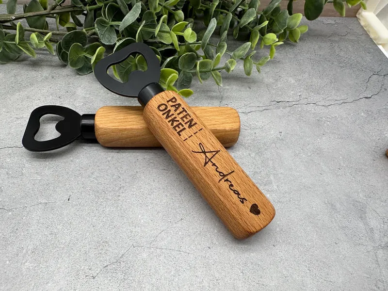 Personalisierter Flaschenöffner aus Holz mit Gravur "Patenonkel" und Namen | Geschenk für Kommunion, Taufe, Patenonkel