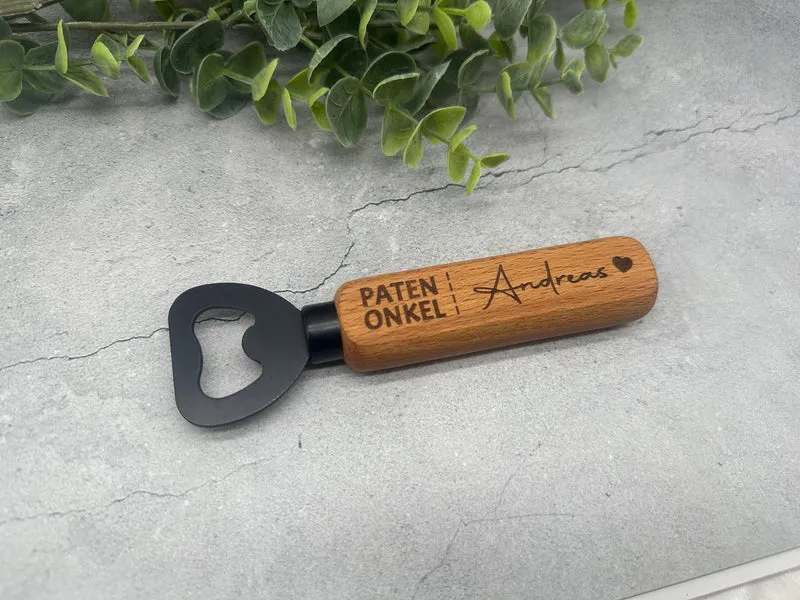 Personalisierter Flaschenöffner aus Holz mit Gravur "Patenonkel" und Namen | Geschenk für Kommunion, Taufe, Patenonkel