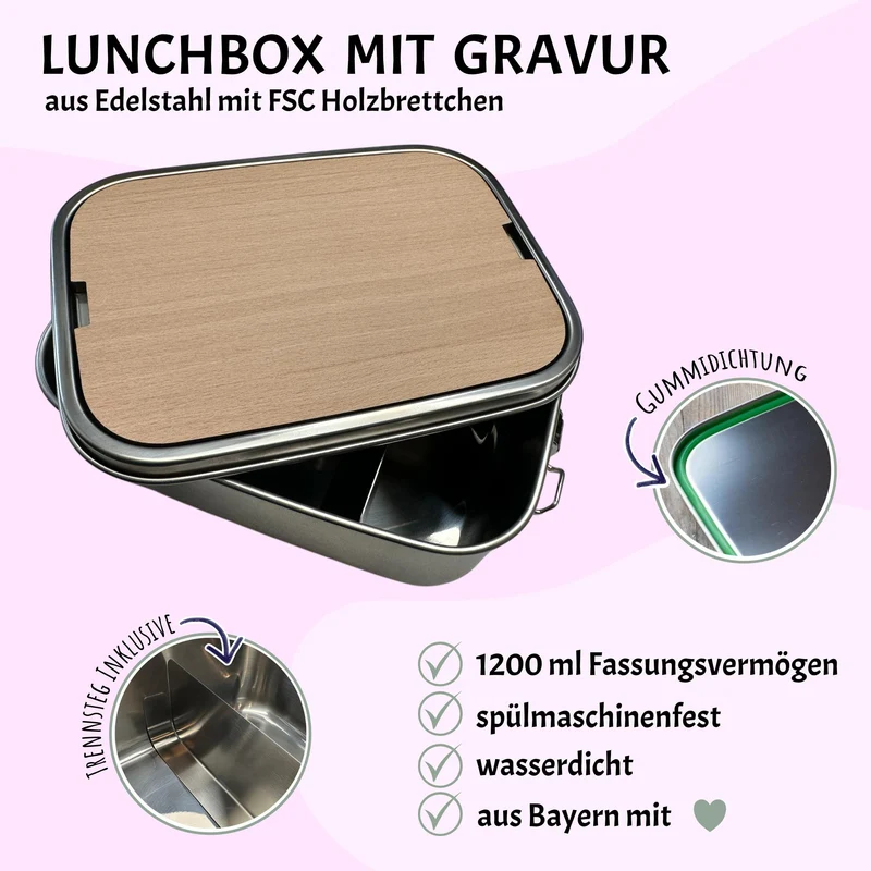 Personalisierte Brotdose Edelstahl, mit Namen, Outdoor & Camping, wasserdicht mit Trennsteg und Schneidebrett - Radfahrer