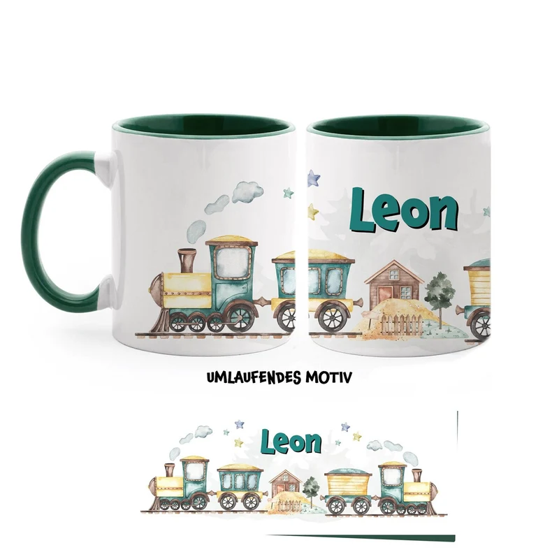 Personalisierte Eisenbahn-Tasse für Kinder mit Namen – Geschenk für kleine Zug-Fans