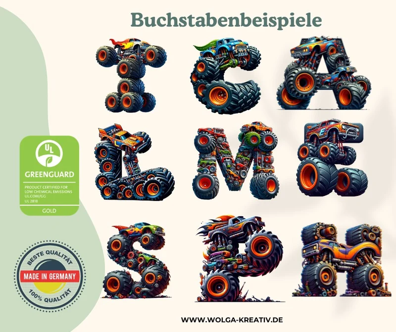 Personalisierte Brotdose mit Namen Monstertrack Motiv für Kinder
