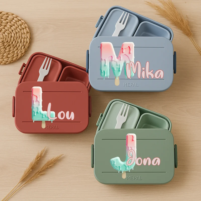 Personalisierte Brotdose mit Namen Eisstiel Motiv für Kinder