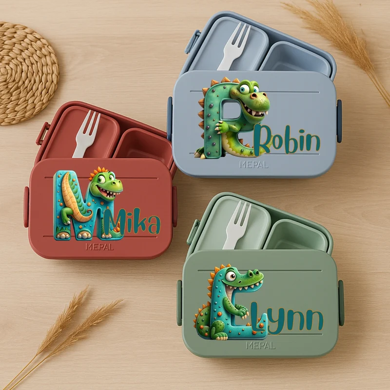 Personalisierte Brotdose mit Namen Dino Motiv für Kinder